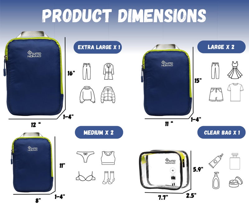 SUITEDNOMAD 6 Set/3 Set Ultralight Compression Packing Cubes, Suitcase and Backpack Travel Organizer Bags - Image 3
